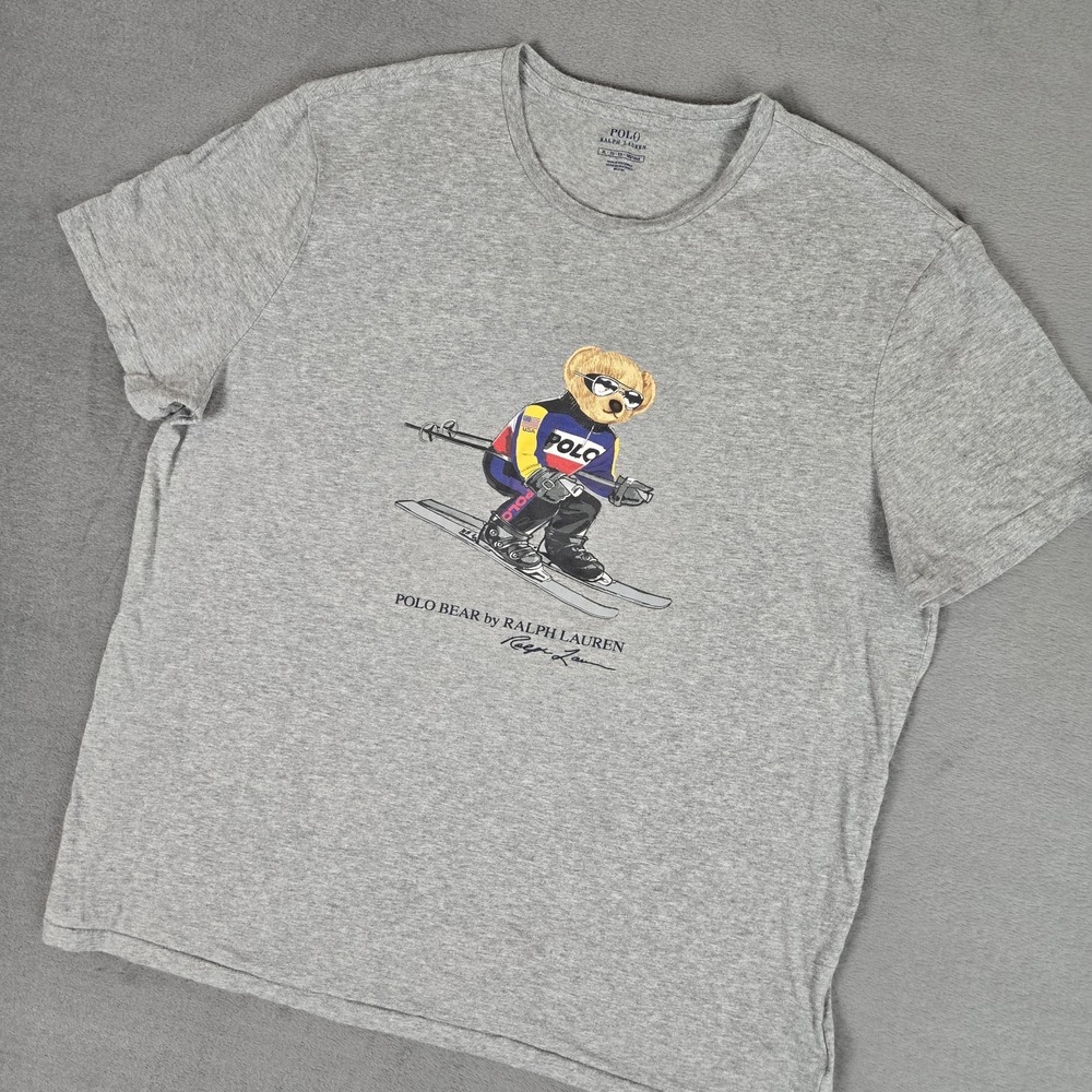 Polo Ralph T-Shirt Mens XL Lauren Short Sleeve Crewneck‎ Polo Bear Skier Gray